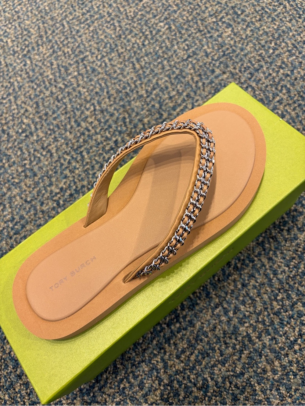 Tory Burch Kira Padded Chain Flip Flop Almond Flour Color Tan